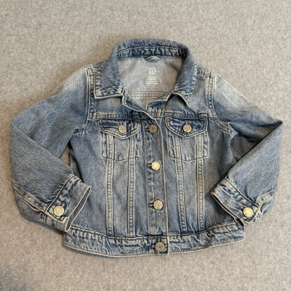 Baby Gap Jean Jacket Kids 4 Years Blue Denim Snap Closure Long Sleeve Stone Wash